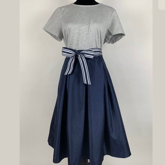 1901 A-Line Mixed Media Dress Tie Waist Size 16 - Picture 2 of 8